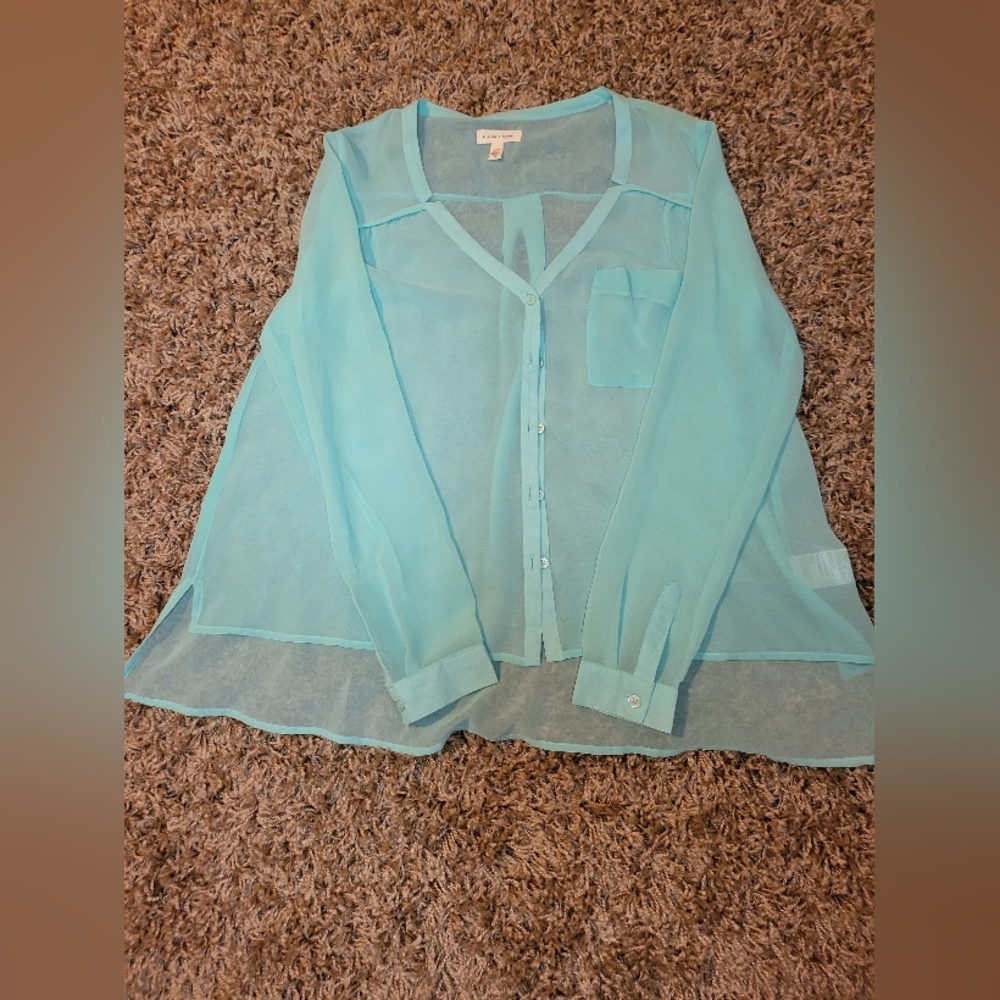 -Silence Noise sheer mesh over sized blouse-teal-size small